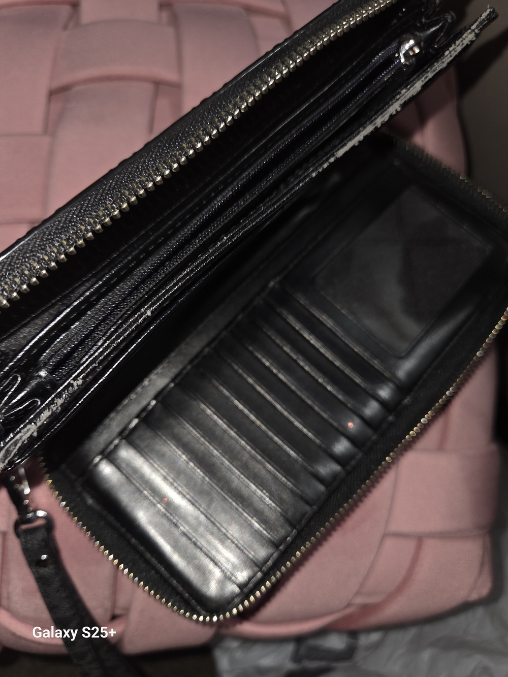 Black Zipper Wallet Wristlet - Women's Leather Card Organizer